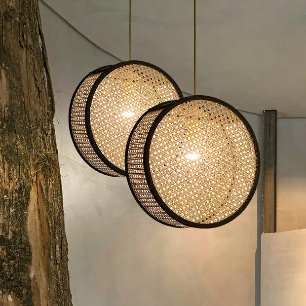 Design Hängelampe mit Flechtmuster Rattan Deko