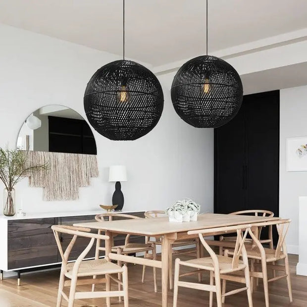 Schwarze Rattan-Kugelleuchte | ORIONIS - Rattan Deko