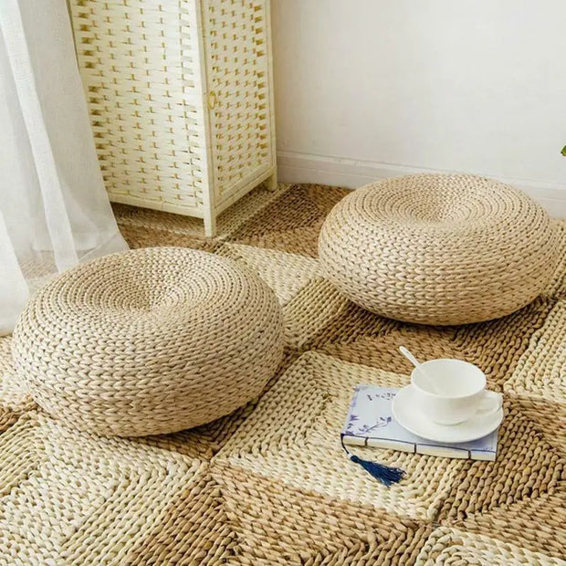 Runder Rattan-Pouf Rattan Deko