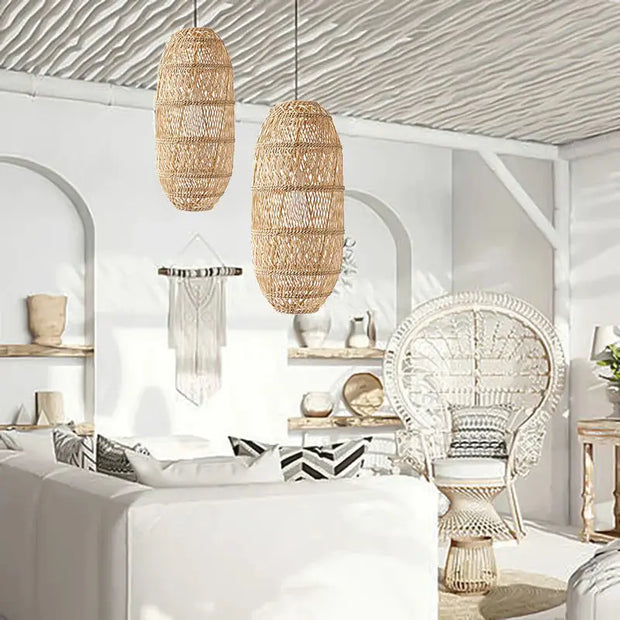 Geflochtener Zylinder-Korblampen aus Rattan Rattan Deko