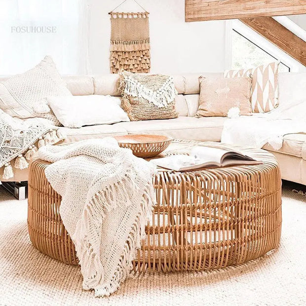 Runder Rattantisch Rattan Deko