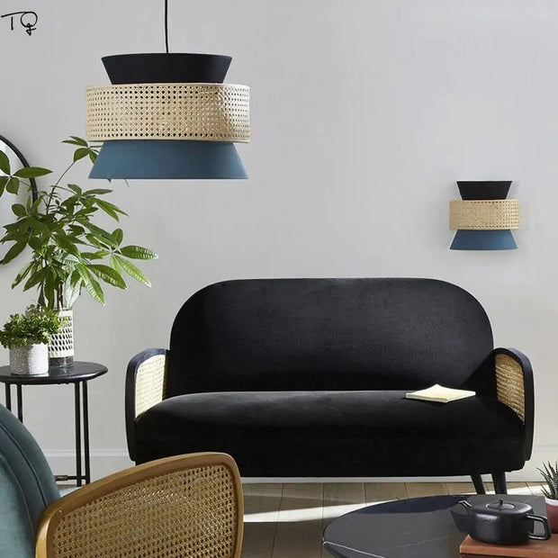 Grüne Japanische Rattan Hängelampe Rattan Deko