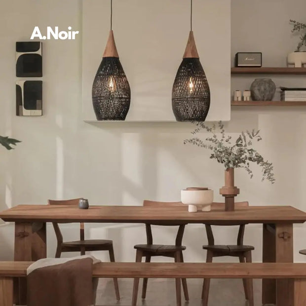 Rattan & Holz Hängeleuchte | BALI - Rattan Deko