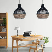 Schwarze Korbpendelleuchte Rattan Deko