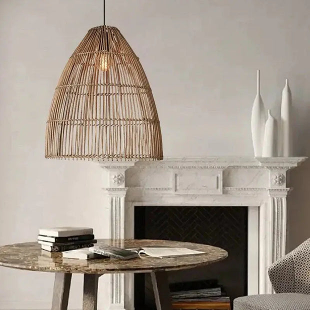 Längliche Rattan-Hängeleuchte Rattan Deko