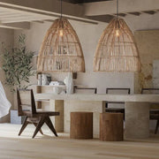 Längliche Rattan-Hängeleuchte Rattan Deko