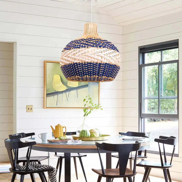 Blaue Rattan-Hängeleuchte | OCÉANE - Rattan Deko