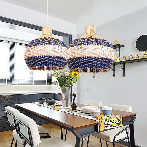 Blaue Rattan-Hängeleuchte | OCÉANE - Rattan Deko
