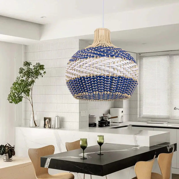 Blaue Rattan-Hängeleuchte | OCÉANE - Rattan Deko