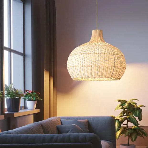 Weiße Korbhängelampe Rattan Deko