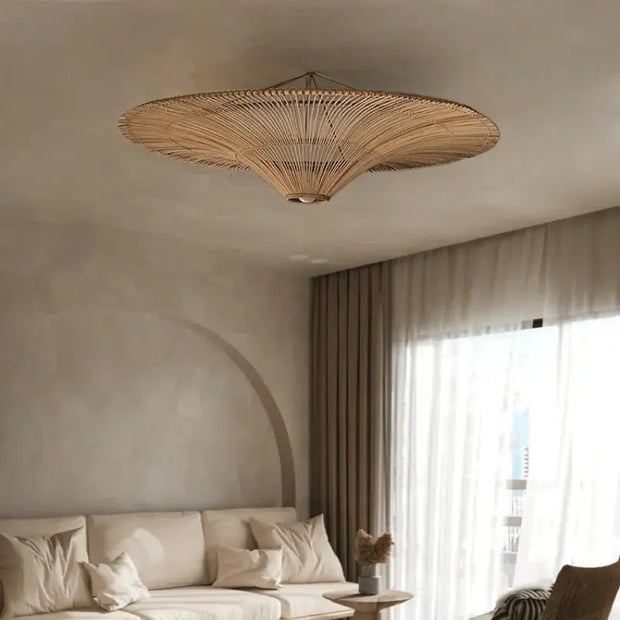 Flache Rattan-Hängeleuchte Rattan Deko