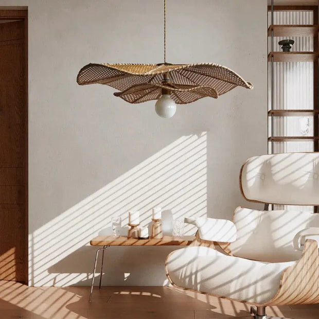 Hängelampe Flechtwerk Blume Rattan Deko