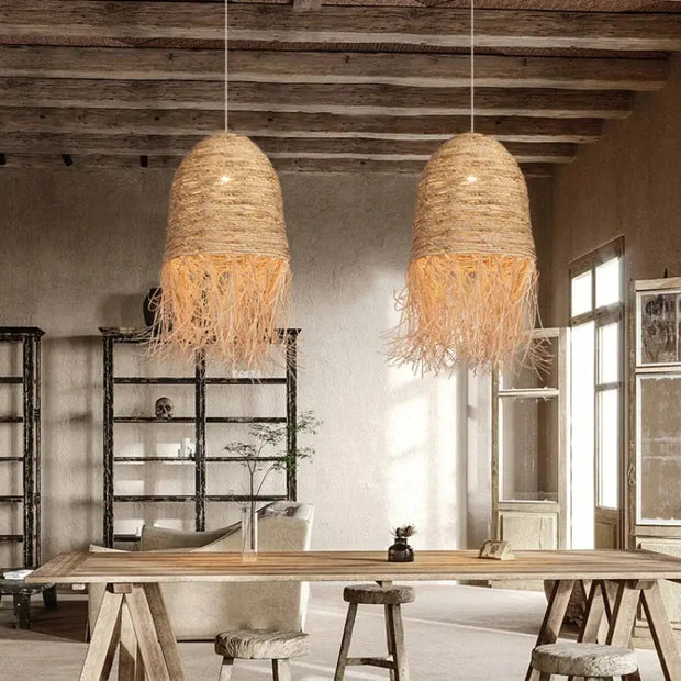 Fransiger Rattan-Hängeleuchte Bohème | LIVIA - Rattan Deko