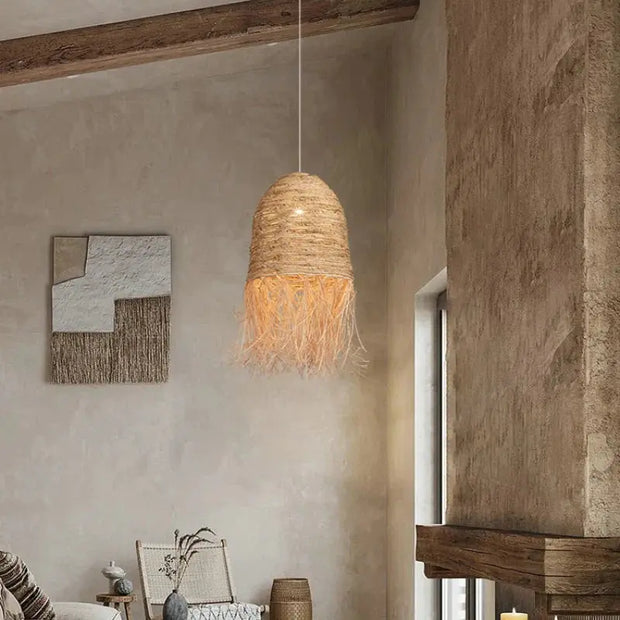 Fransiger Rattan-Hängeleuchte Bohème | LIVIA - Rattan Deko