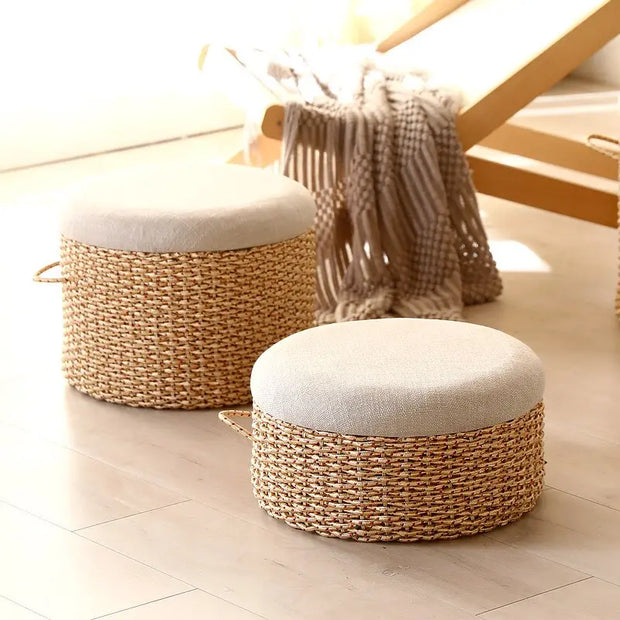 Geflochtener Seil-Pouf mit Kissen Rattan Deko