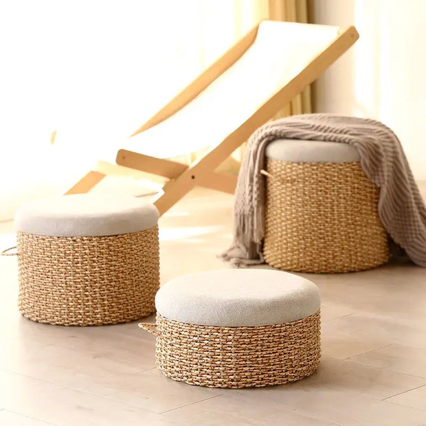 Geflochtener Seil-Pouf mit Kissen | ÉLARA - Rattan Deko