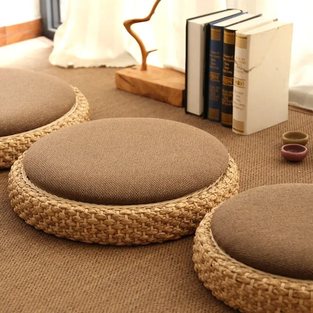 Rattan- & Stoffpouf | THÉA - Rattan Deko