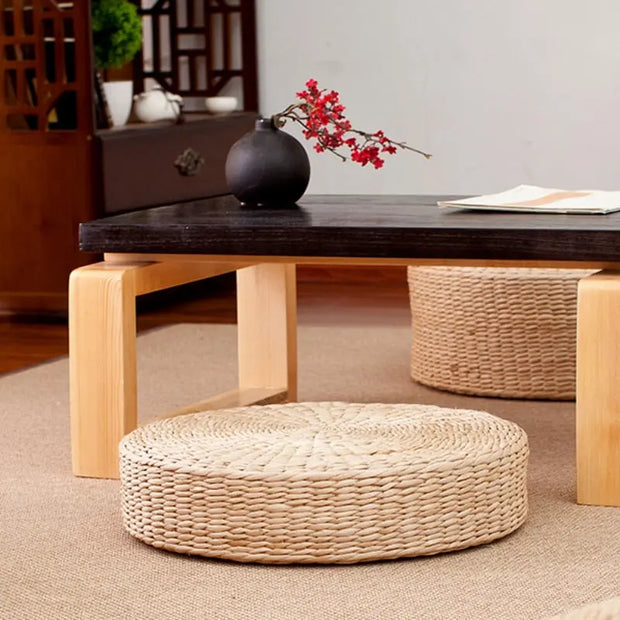 Flacher Rattan-Pouf Rattan Deko