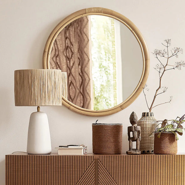 Terracotta Tischlampe mit Raphia-Schirm - Rattan Deko