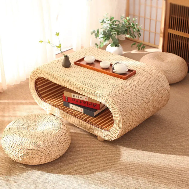 Japanischer Rattan-Couchtisch Rattan Deko