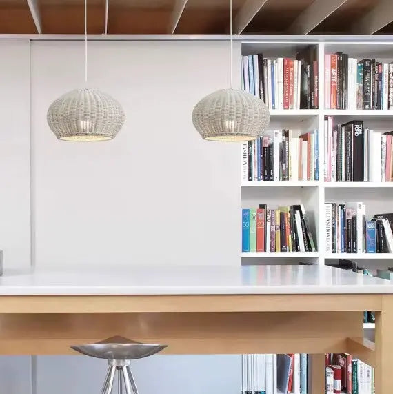 Weiße Rattan-Hängelampe Rattan Deko