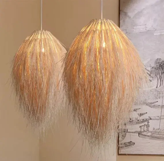 Korbhängelampe Strohhut Rattan Deko