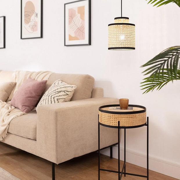 Geflecht und Schwarz Hängelampe Rattan Deko