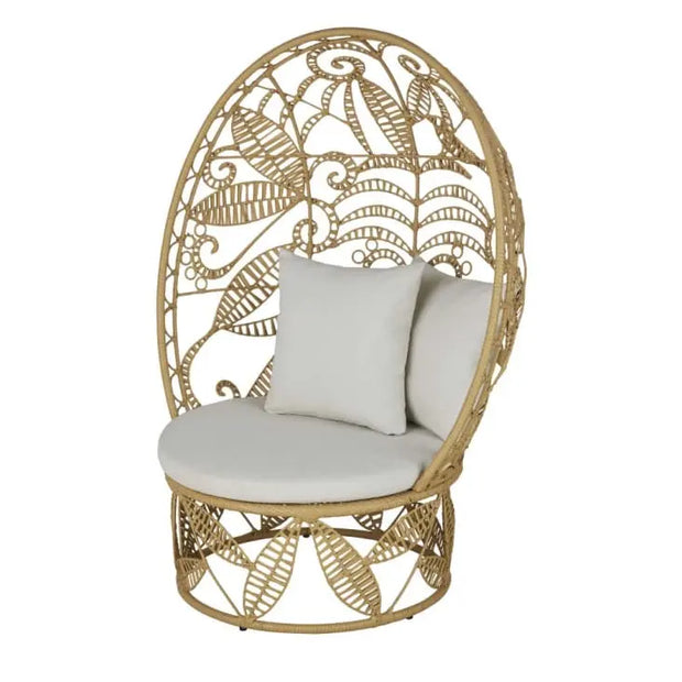 Eierstuhl für den Garten aus Rattan mit cremefarbenen Kissen - Rattan Deko