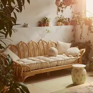 Rotin Fauteuil mit Blumenmuster für stilvolle Akzente - Rattan Deko