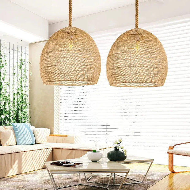 Hängelampe aus Rattan und Seil für stilvolle Beleuchtung - Rattan Deko