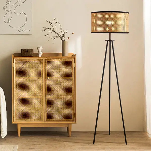 Lampadaire Trépied Cannage für stilvolle Beleuchtung Rattan Deko
