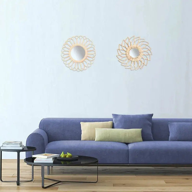 Runder Wandspiegel aus Rattan in Rosa - Rattan Deko
