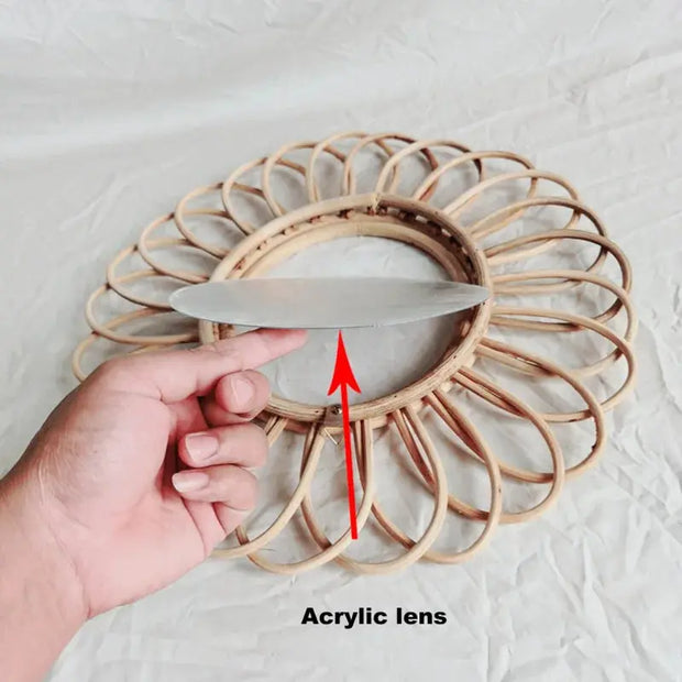 Runder Wandspiegel aus Rattan in Rosa - Rattan Deko