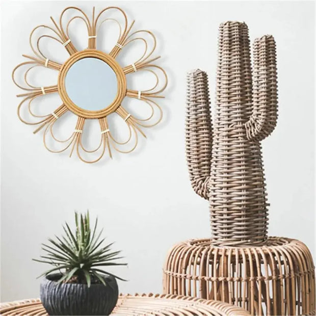 Runder Wandspiegel aus Rattan für stilvolle Dekoration Rattan Deko