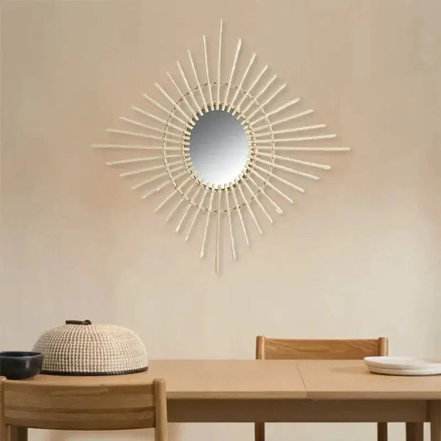 Diamantdesign Wandspiegel aus Rotin 60 cm Rattan Deko