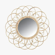 Runder Rotin Spiegel mit Blumenmotiv für harmonisches Ambiente Rattan Deko
