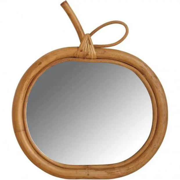 Vintage Runder Spiegel aus Rattan in Apfel-Design - Rattan Deko