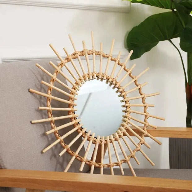 Runder Rattanspiegel für Kopfteil Deko - Rattan Deko