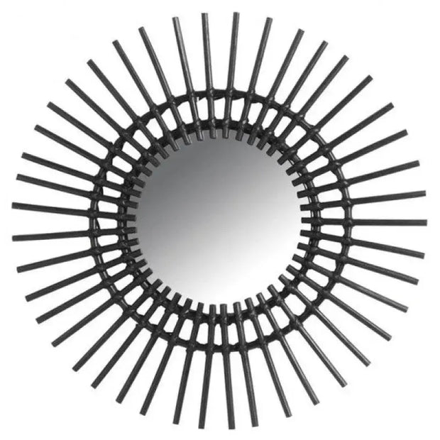 Sonnen-Spiegel aus schwarzem Rattan für stilvolle Akzente - Rattan Deko