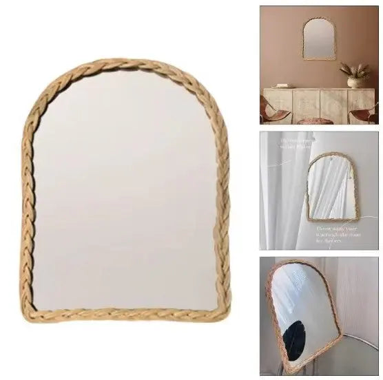 Runder Spiegel aus geflochtenem Rattan Rattan Deko