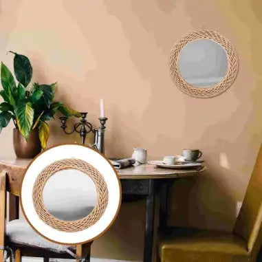 Runder Schminkspiegel aus Rattan für stilvolle Akzente Rattan Deko