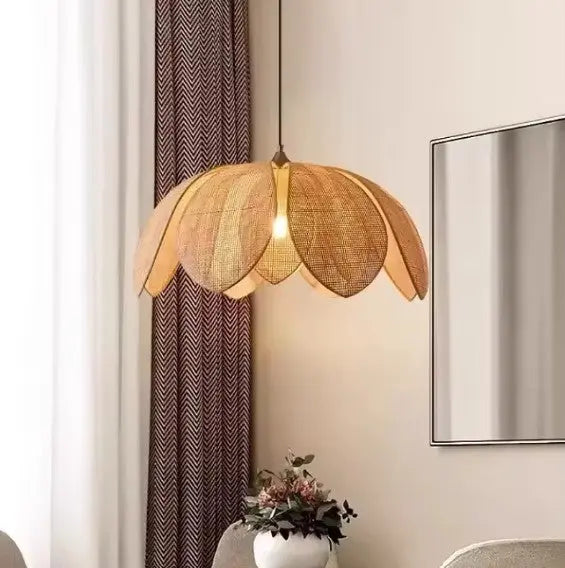 Rattanhängelampe Blütenblatt - Rattan Deko