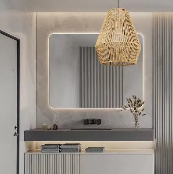 Einfache natürliche Rattan-Hängelampe Rattan Deko