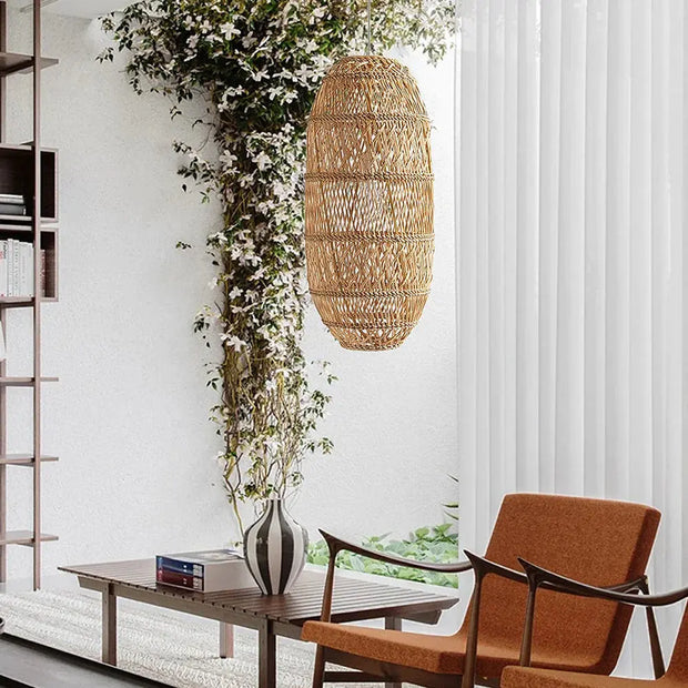 Geflochtener Zylinder-Korblampen aus Rattan Rattan Deko