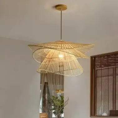 Natürliche Rattan-Wellung Hängelampe - Rattan Deko