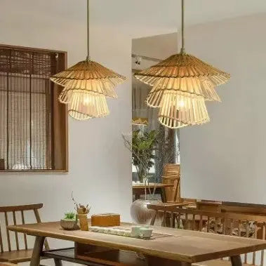 Natürliche Rattan-Wellung Hängelampe - Rattan Deko