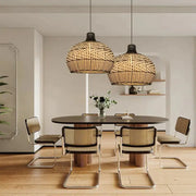 Schwarz-Weiße Rattan-Pendelleuchte Rattan Deko