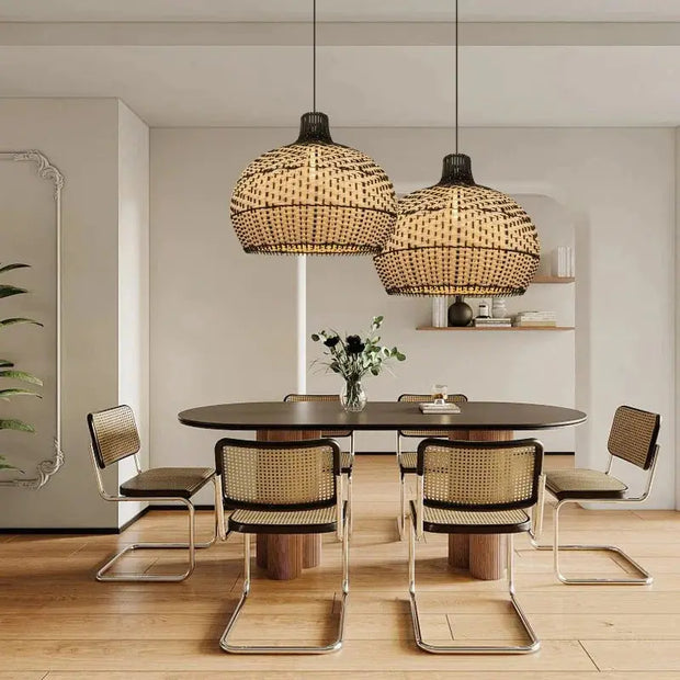 Schwarz-Weiße Rattan-Pendelleuchte Rattan Deko