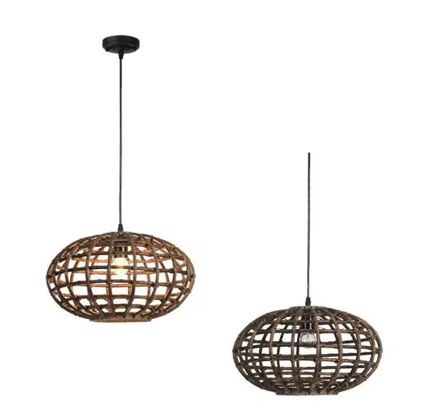 Runde Hänge lampe aus Rattan und Bambus Rattan Deko