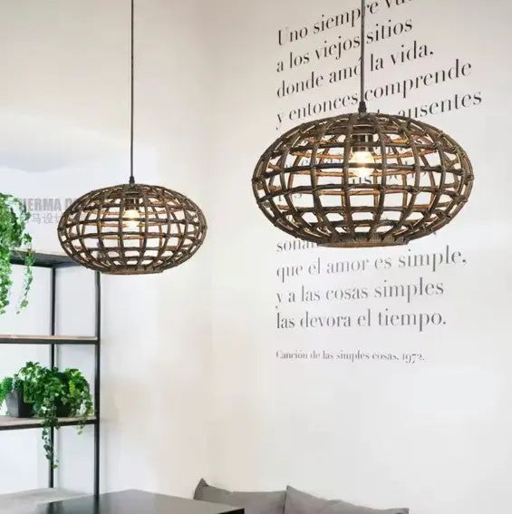 Runde Hänge lampe aus Rattan und Bambus Rattan Deko